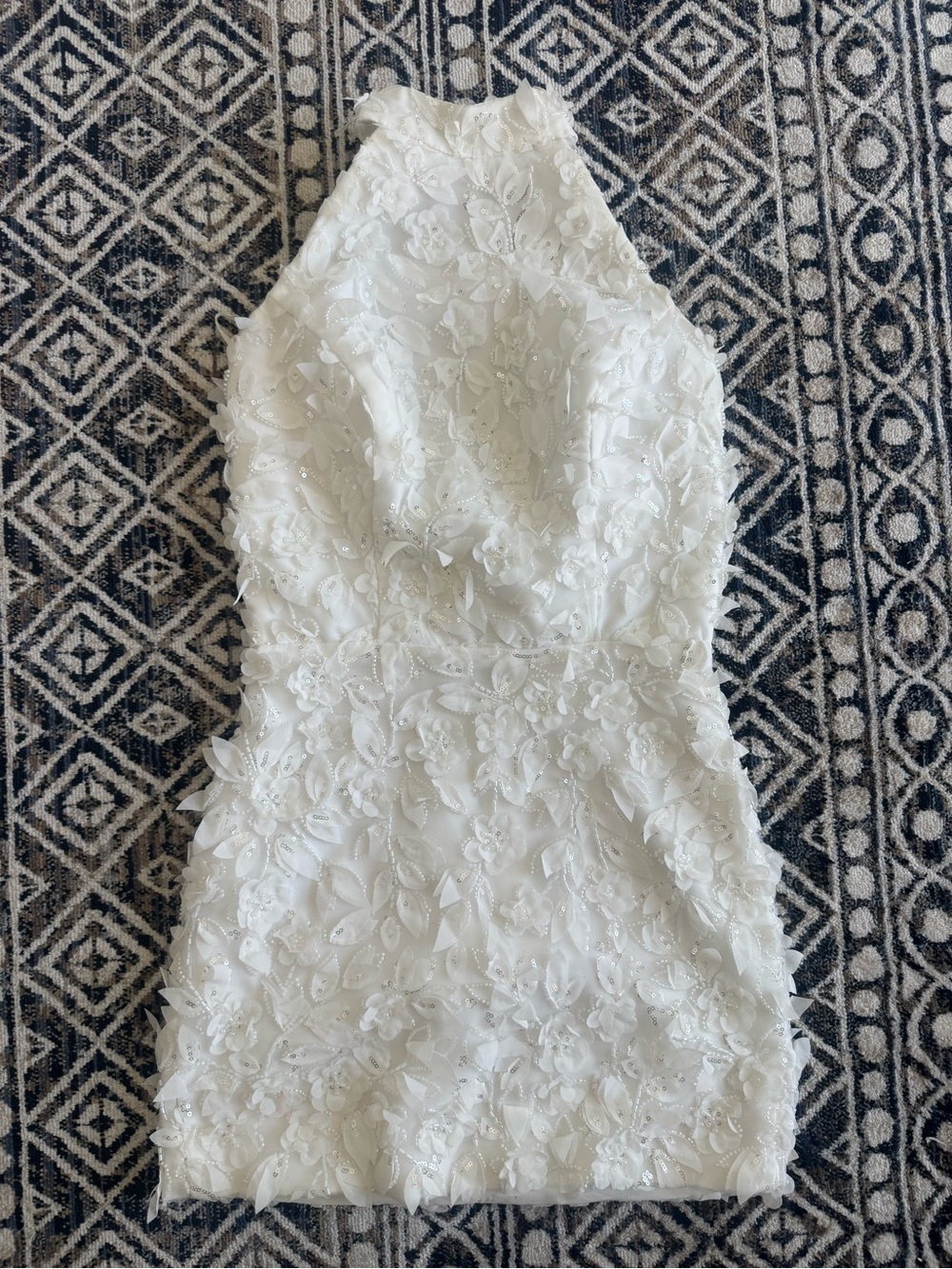 Women’s White Floral Appliqué Halter Mini Dress